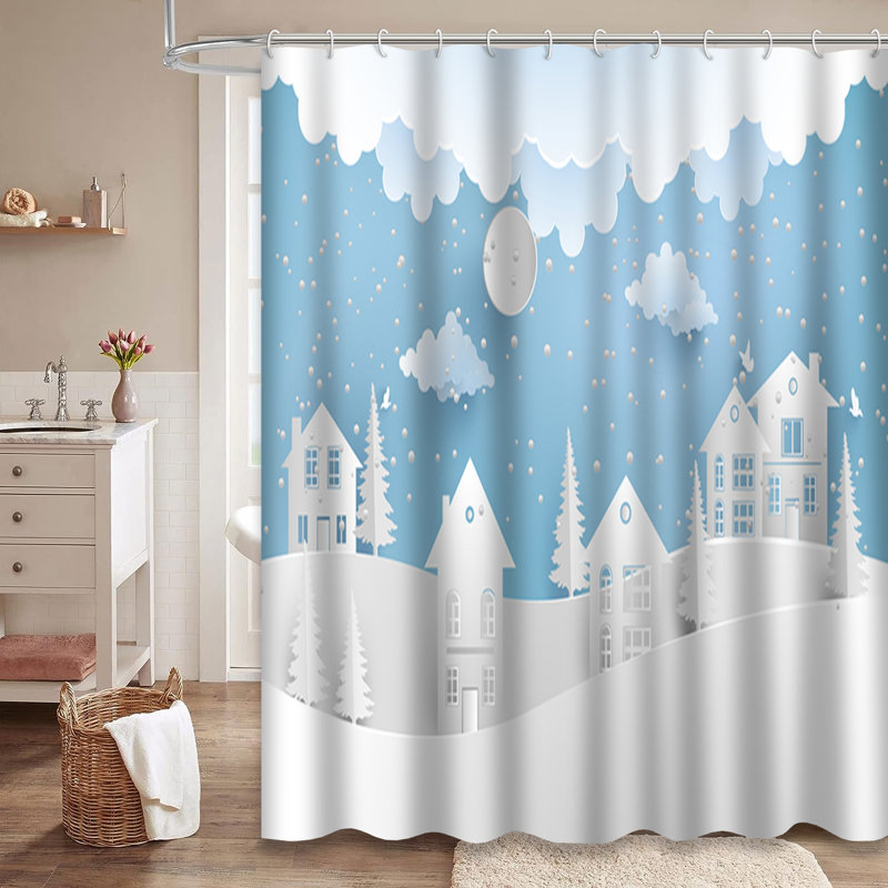 Rideau de douche Winter Snowy Hills House, L 72 po x l 84 po