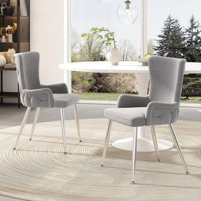 Velvet Upholstered Armchair in Grey