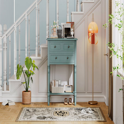Narrow Console Table - Slim Sofa Table With Three Storage Drawers And Bottom Shelf
