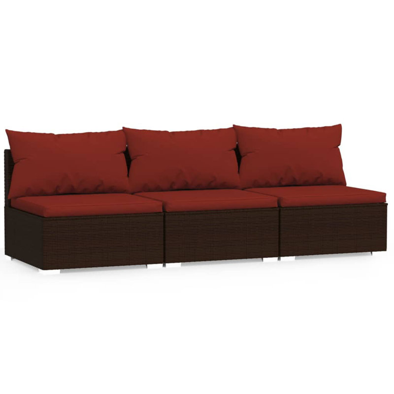 82.7" Wide Rectangle Patio Sofa with Cushions, Cinnamon Red, Brown