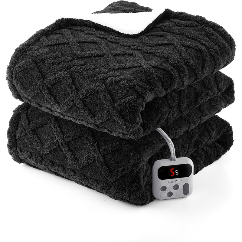Throw 50" x 60" Black Heated Blanket – 10 Heat Settings, LCD Controller, Fast Heating