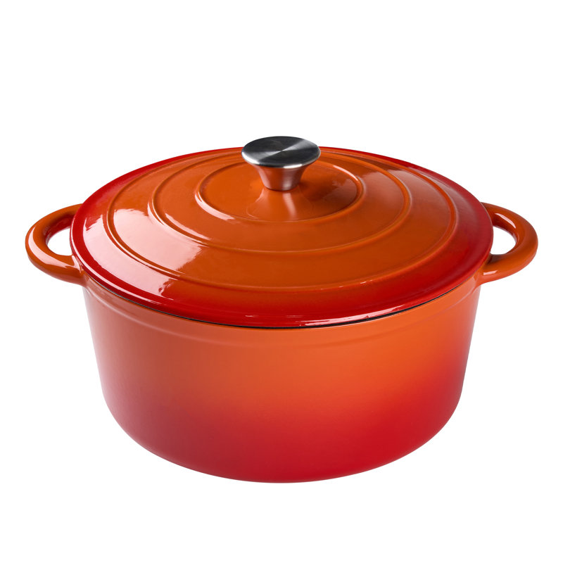 Living and Home Cast Iron Round Dutch Oven, 6 litres, Orange