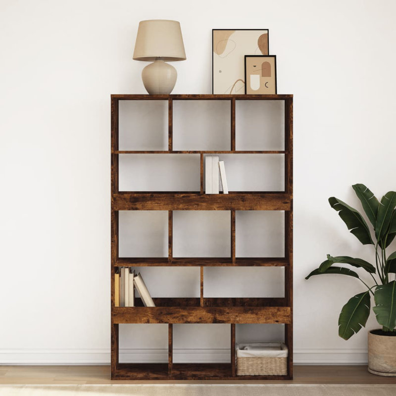 vidaXL Bookcase Engineered wood Medium Bookcase Rectangular, (5 Shelves) 61.6in H x 39.4in W x 13in D, Smoked Oak