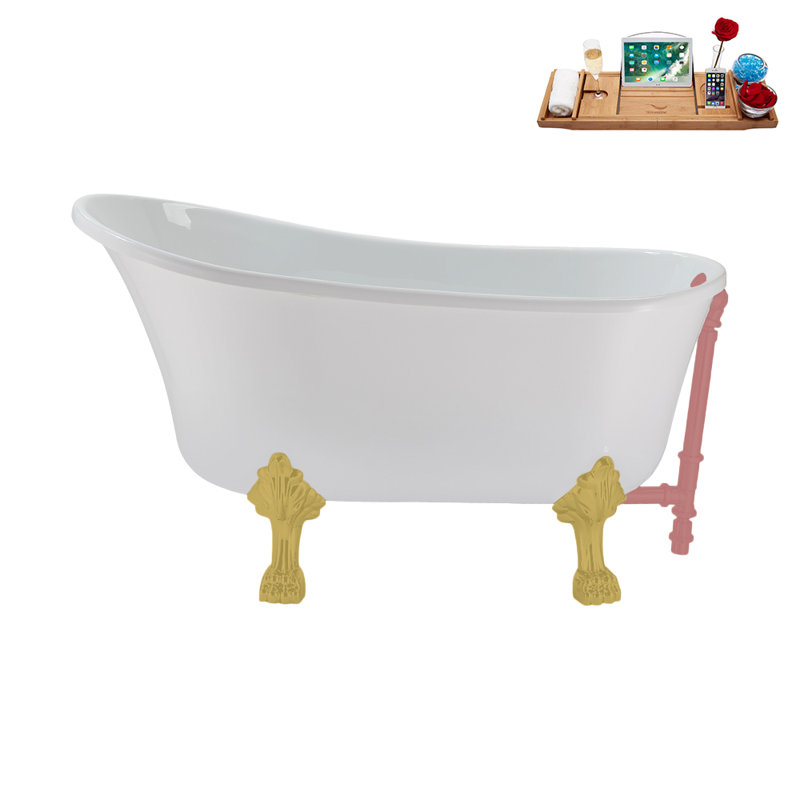 51.2'' x 25.6'' Soaking Acrylic Bathtub, Brushed Gold, Matte Pink