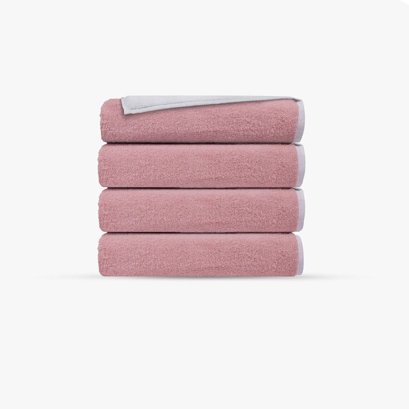Ensemble de 4 serviettes à double face, Blanc / rosé