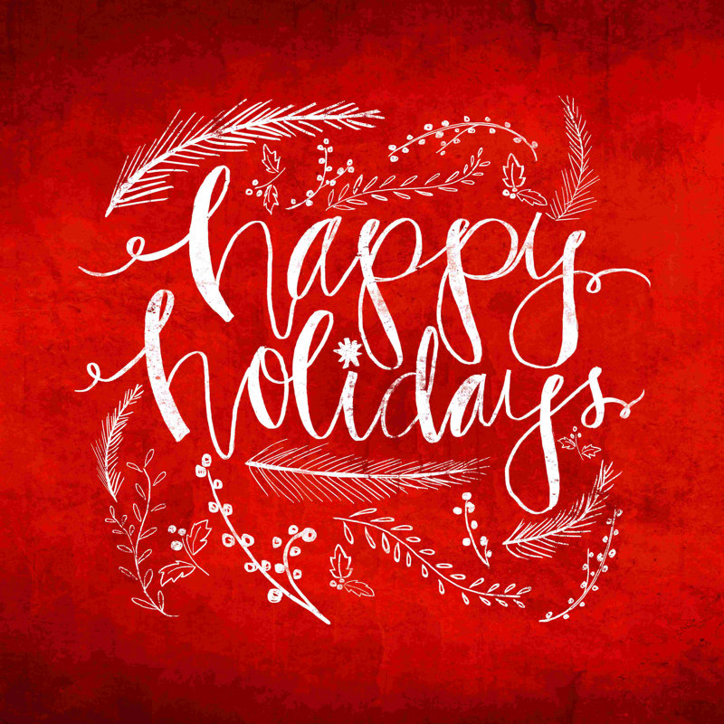 «Happy Holidays», art textuel sur toile tendue, H 12 po x l 12 po