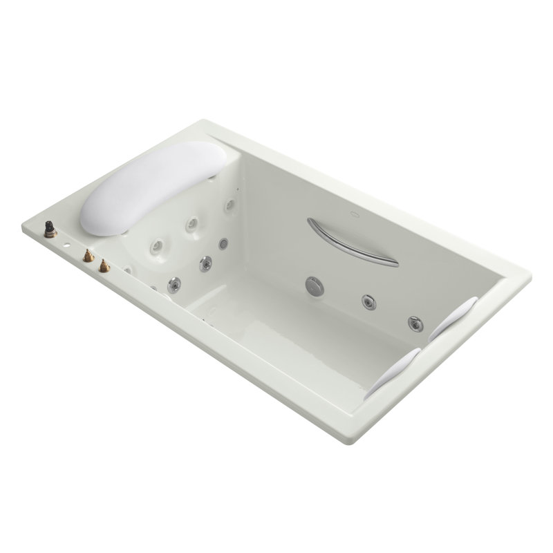 RiverBath 75" x 45" Drop In Whirlpool Acrylic Bathtub with Light and Heater, Dune