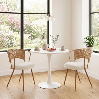Ensemble de salle à manger 3 pièces 31,5 "pour 2 avec chaises rembourrées à dossier en rotin pour petits espaces