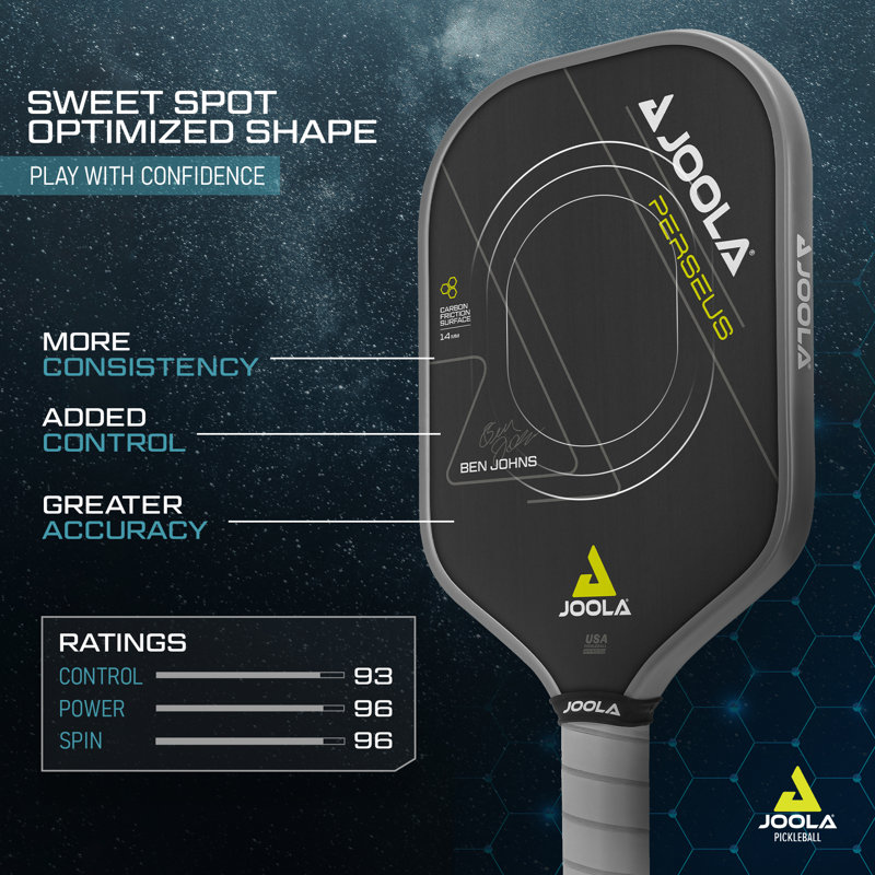 JOOLA Ben Johns Perseus Pickleball Paddle with Charged Surface Technology, Black/Yellow