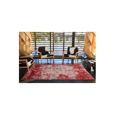 Tapis décoratif rouge à motif moderne lavable à la machine
