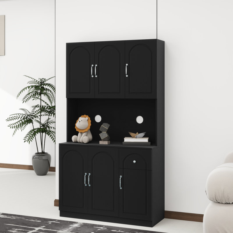 Armoire de rangement pour garde-manger de 71 po avec comptoir de four à micro-ondes, huche autoportante avec tablettes réglables, 6 portes et 1 tiroir