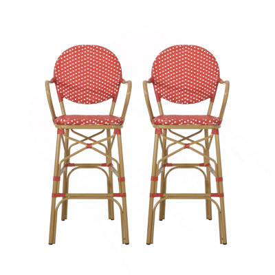 Ensemble de 2 tabourets de bar d'extérieur en osier et aluminium 29,5 po, rouge, finition bambou