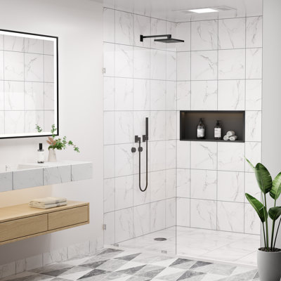 32" W x 78" H Frameless Single Fixed Shower Panel, Chrome Nano-Coated Tempered Glass for Walk-In Shower