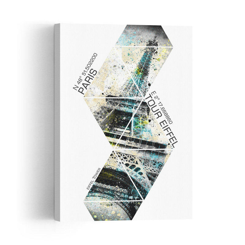 Geometric Eiffel Tower Paris Abstract Colourful Geometric Architecture City Wall Art Print, 18" H x 12" W