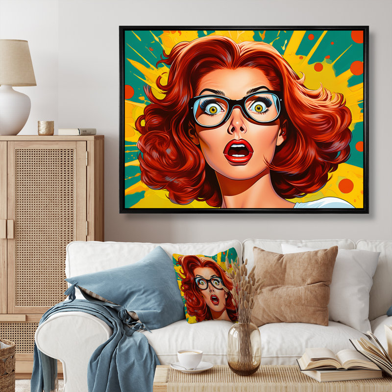 Pop Art Retro Portrait - reproduction sur toile, H 12 po x l 20 po x P 1 po, Cadre flottant noir