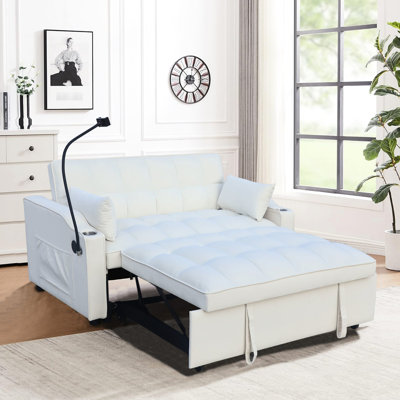 Canapé en velours beige avec lit gigogne, canapé-lit convertible 3 en 1, inclinable réglable pour s'asseoir, s'allonger et dormir, velours de haute qualité, facile à nettoyer, livré avec 2 coussins moelleux, téléphone à recharger