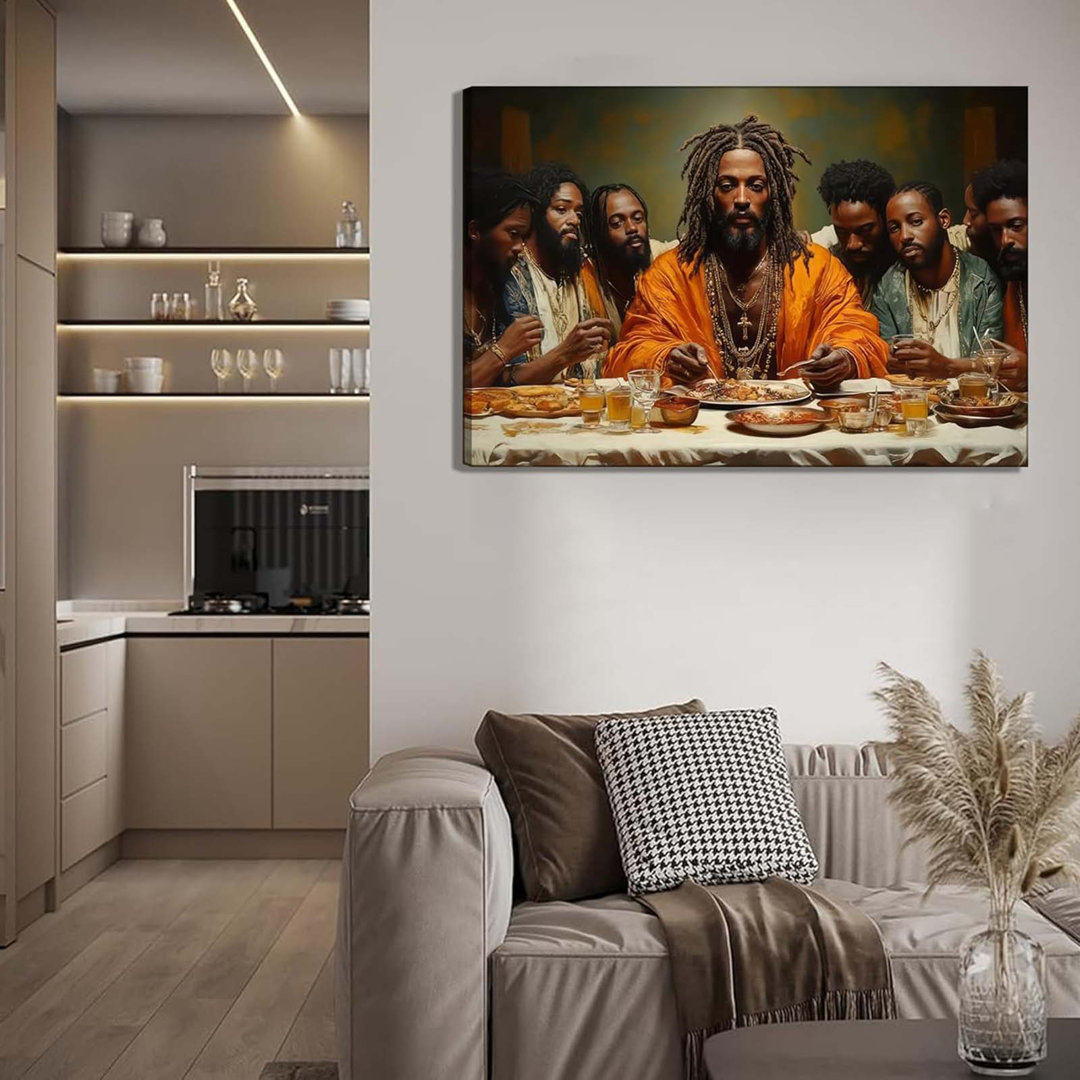 Modern Black Jesus Canvas Wall Art African American The Last Supper Painting Picture Wall Decor Black Man Christian Poster Print Artwork For Kitchen D
