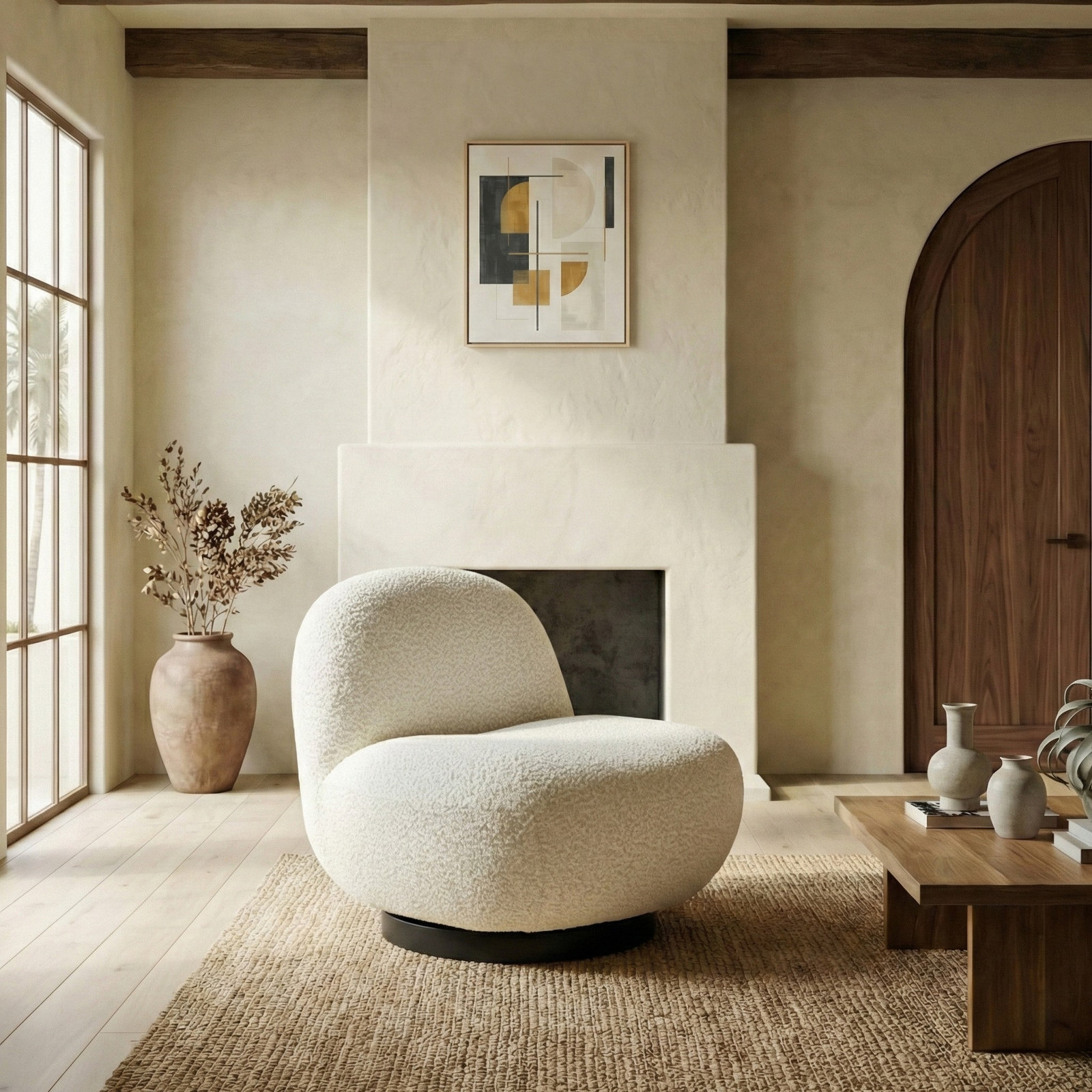 Slipper Chair, Ivory Boucle