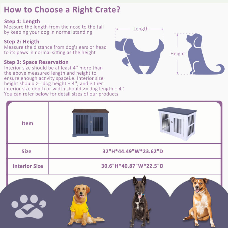 Ark Densign Ii Furniture Style End Table Pet Crate With Secure Lockable Latch For Large Dog-Grey, Navy/White
