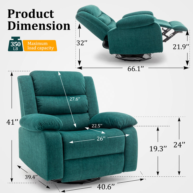 Ellisse Green Wool Oversized Recliner with Massage and Heat