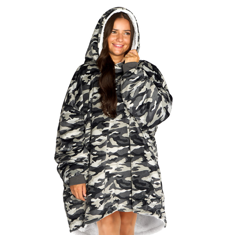 Couverture en sherpa à capuche portable, Camouflage - gris, Adulte