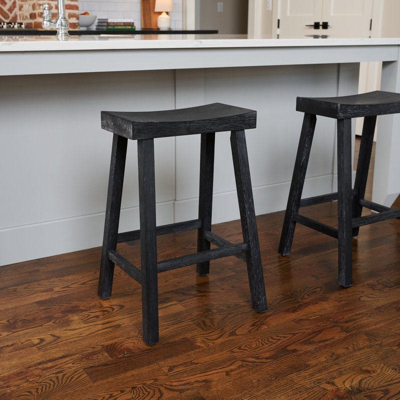 Maven Lane Vincent Wooden Kitchen Stool, Antiqued Black, Counter Stool ( 26" Seat Height )