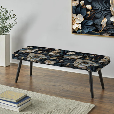 Banc rembourré floral noir