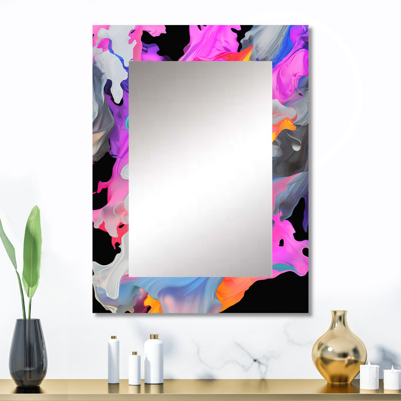 Peinture rose et bleue fusion II - grand miroir abstrait, miroir mural décoratif moderne, impression sur métal, 32 po x 24 po