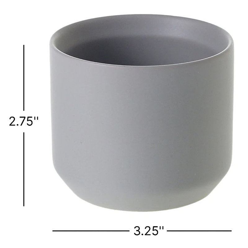 Parsons Handmade Ceramic Pot Planter, Gray, 2.75" H x 3.25" W x 3.25" D