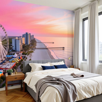 Murale auto-adhésive moderne pour la chambre à coucher Peel and Stick L 96 po x l 69 po avec imprimé South Myrtle Beach