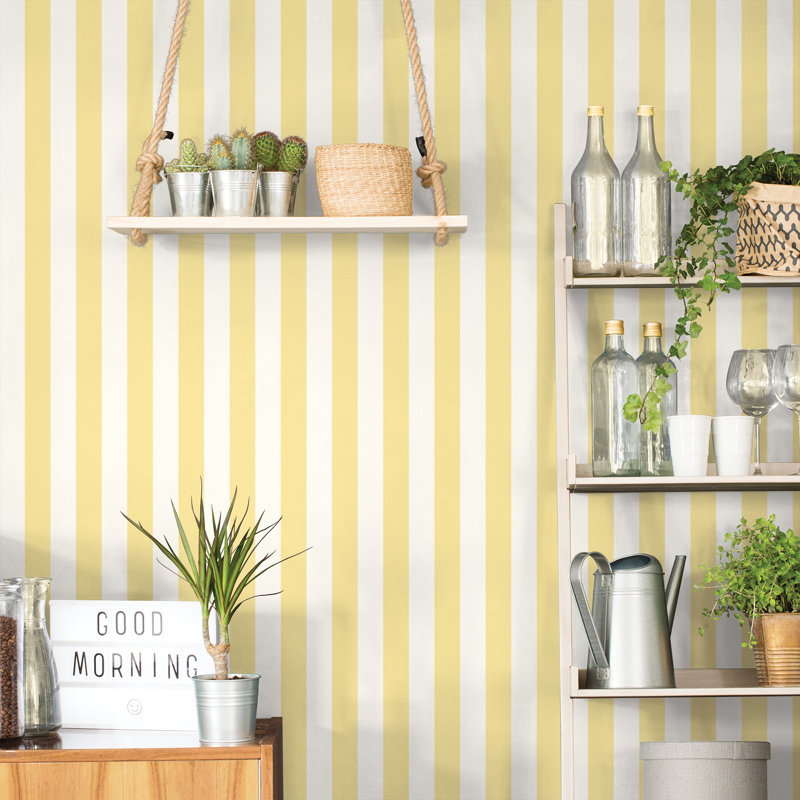 Lakeysa Awning Stripe 10m X 53cm Wallpaper Roll, Yellow/White