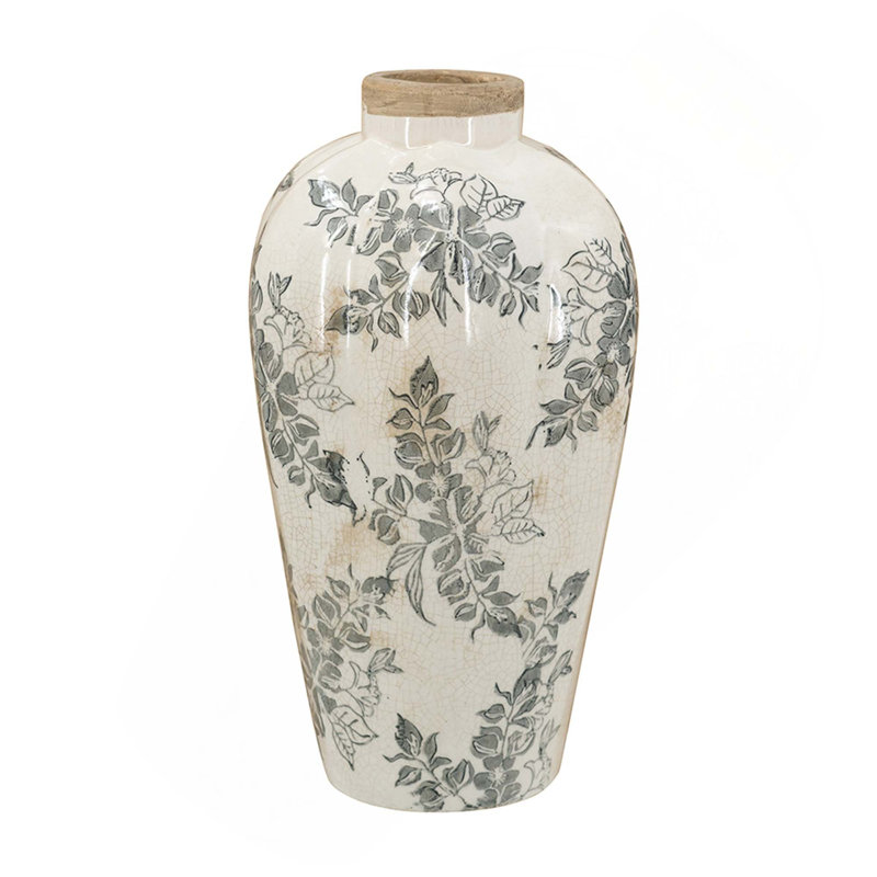 Accent Vase With Vintage European Pottery Inspired Design For Tabletop Mantel And Sideboard Decoration