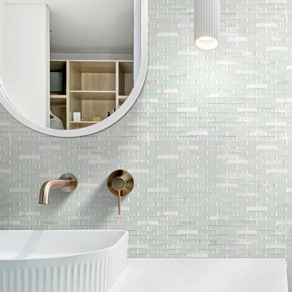 12-In X 12-In Ballentine Marble & Glass Mix Random Strip Mosaic Wall Tile(1-Sq. Ft/ Piece)