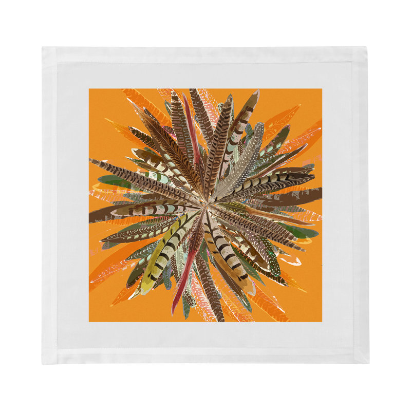 Pheasant Feathers Cotton Sateen Dinner Napkins, Butternut