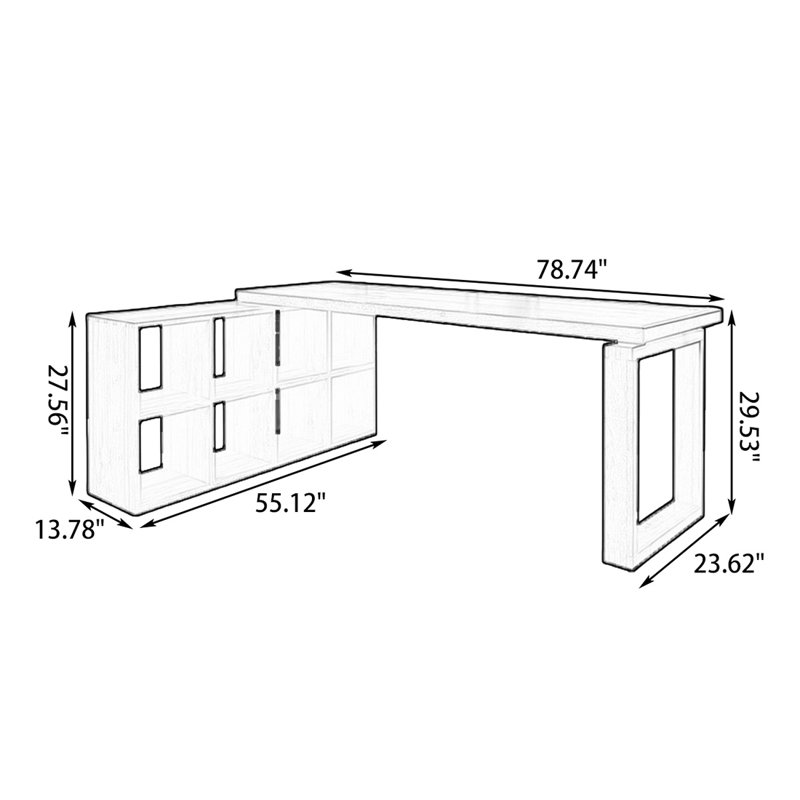 Bureau rectangulaire brun en bois massif, H 29,53 po x l 78,74 po x P 23,62 po