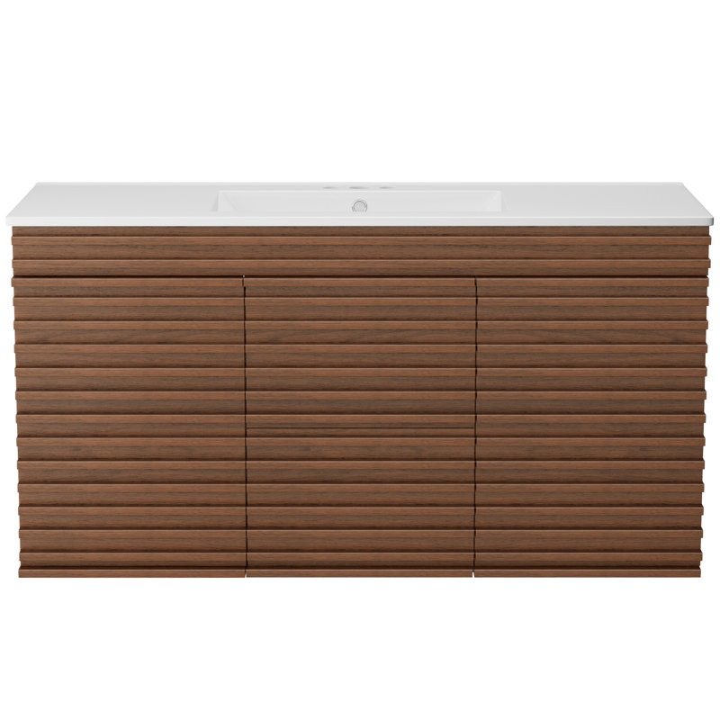 Wall-mount Walnut  Bathroom Vanity With Sink, 48"