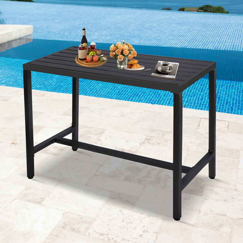 Table de bar d'extérieur Deasya, H 36,5 po x l 46,8 po x P 24 po, Noir, Noir