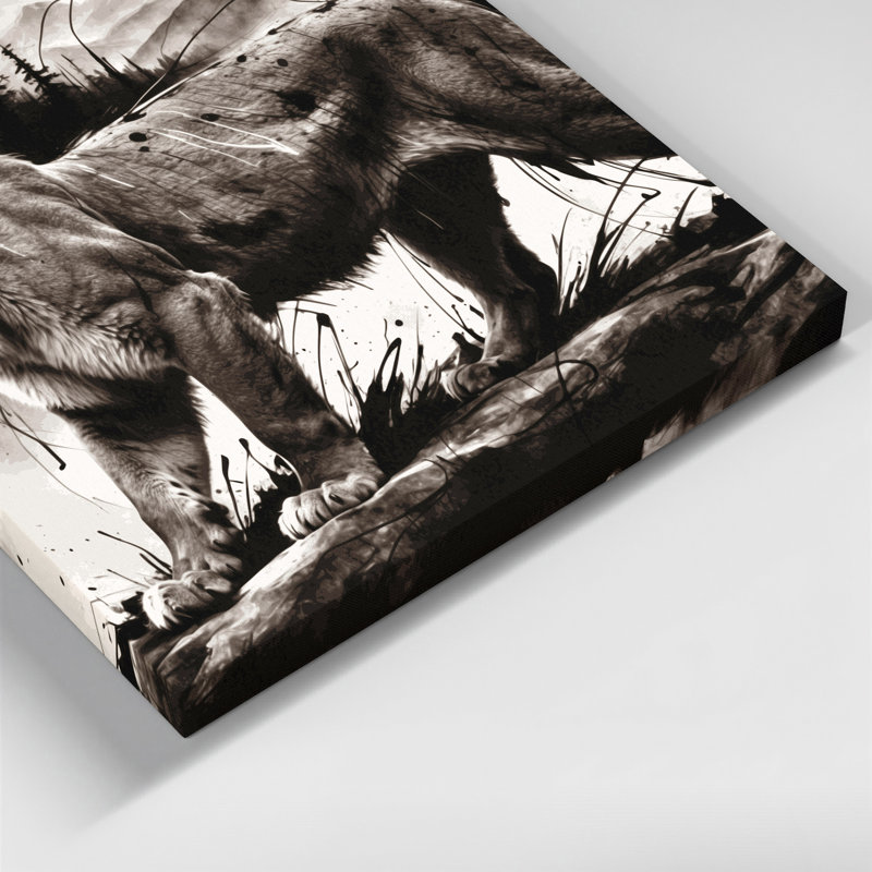 Wildlife Mountain Lion Black Canvas Wall Art, 11" H x 14" W