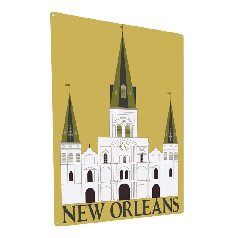 Cathédrale de la Nouvelle-Orléans sur impression métallique, H 23,2 po x l 17,2 po x P 0,04 po