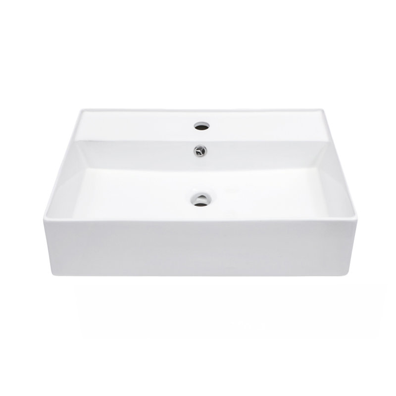 Lavabo de salle de bain mural rectangulaire en céramique blanche 24 po x 16 po avec trou de robinet et trop-plein (n'inclut que le lavabo de salle de bain)