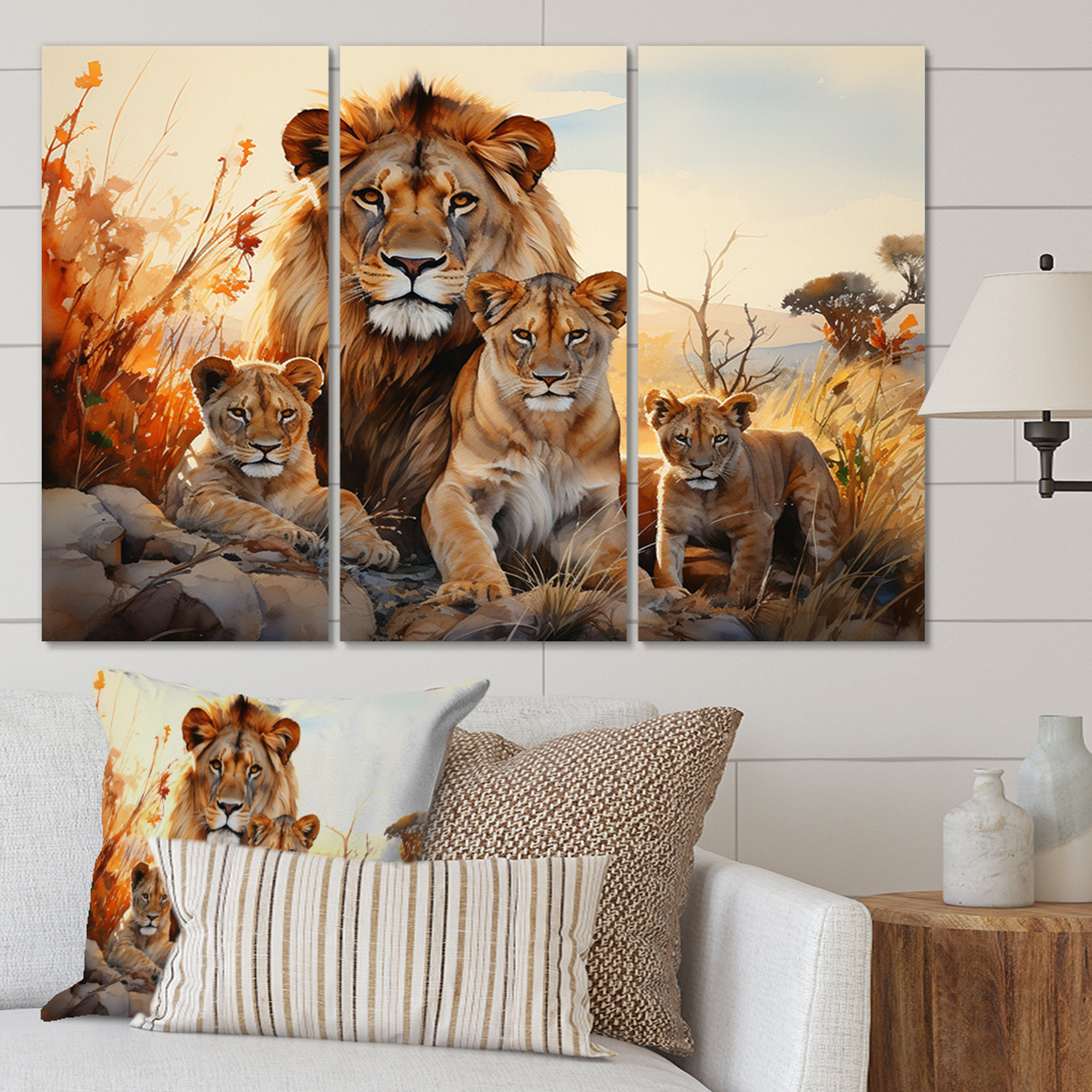 Bungalow Rose African Shades Of Loins On Canvas 3 Pieces Print | Wayfair