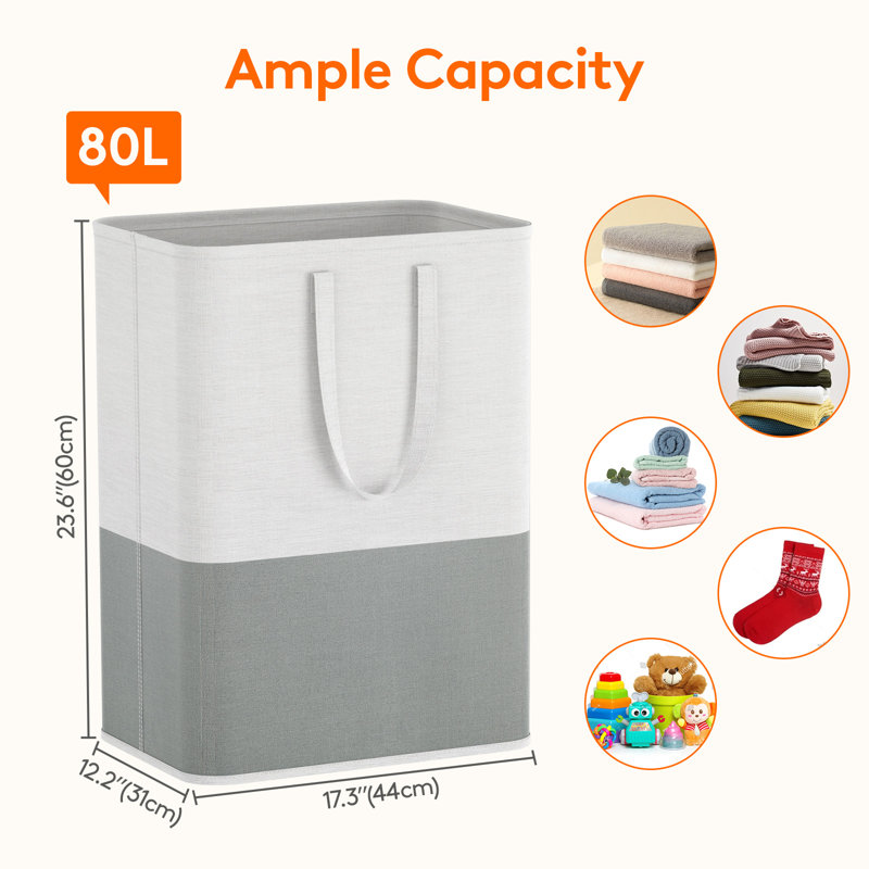 Paquet de 2 paniers à linge 80L, panier à linge autoportant avec poignées, grand panier à linge pliable et imperméable pour salle de bain de chambre à coucher, chambre sombre