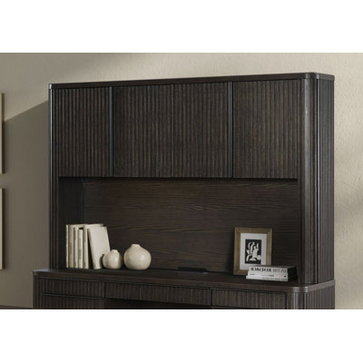 Executive Hutch With Wood Doors, Fully Assembled, Brown
