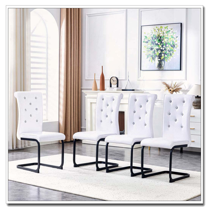 Chaises de salle à manger rembourrées en similicuir, Blanc, Noir