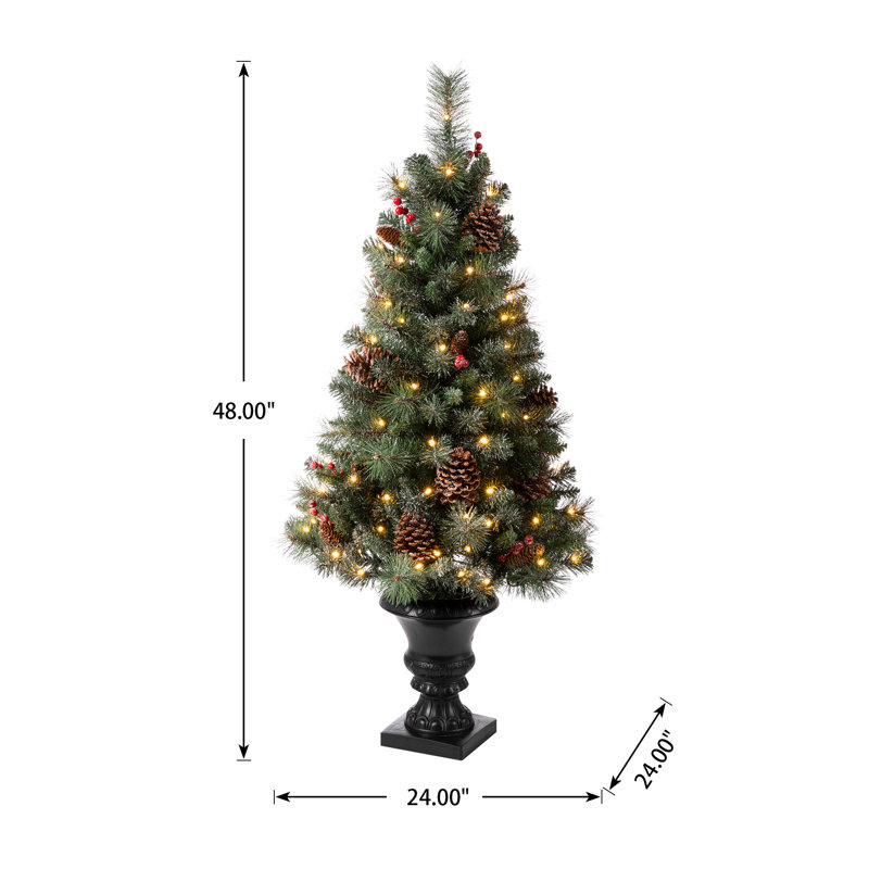 Arbre de Noël cyprès blanc givré illuminé, 4 pi