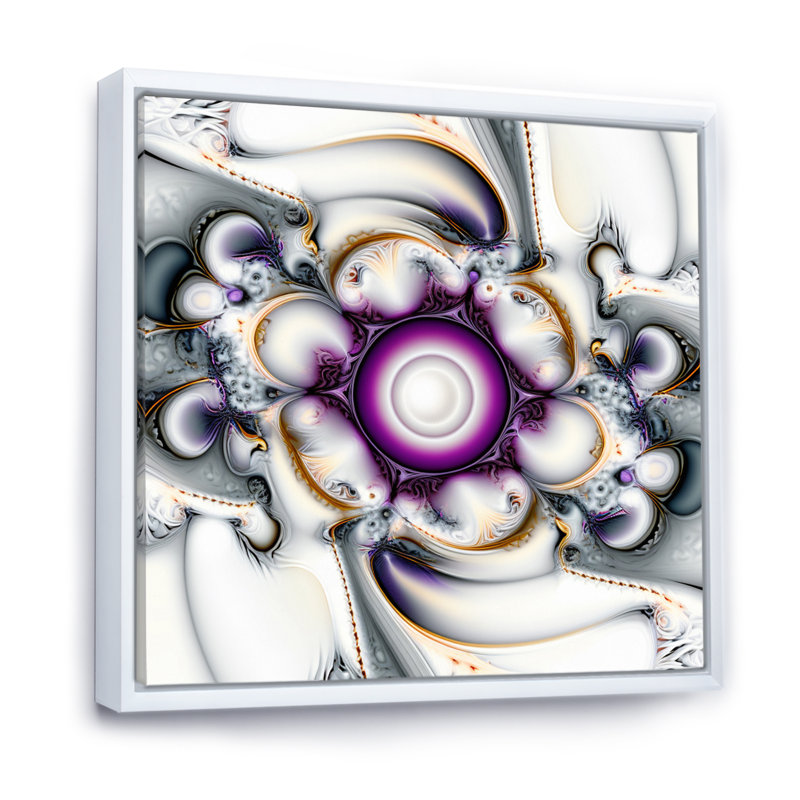 «Fractal Journey» en mauve et blanc sur toile, H 36 po x l 36 po x P 1,5 po, Cadre flottant blanc