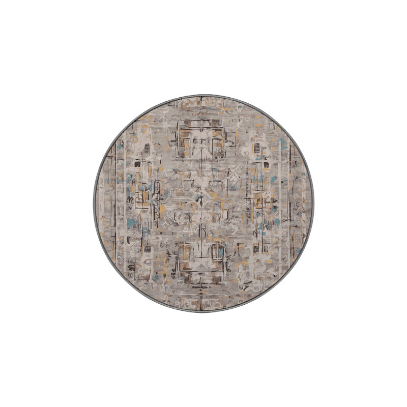 Machine Washable Grey Area Rug, Round 5'