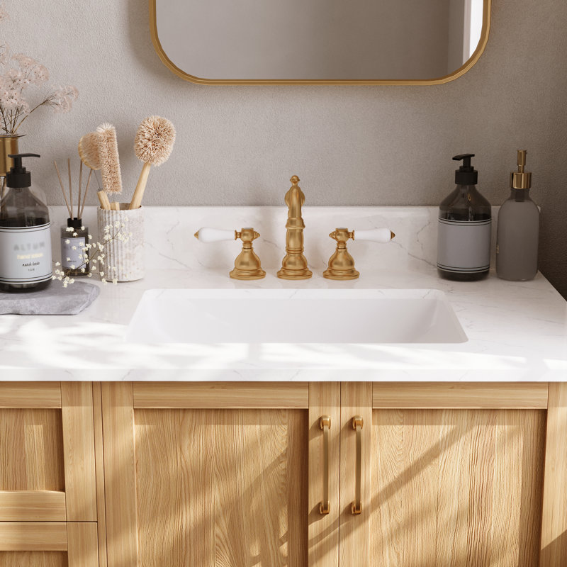 61" White Engineered Stone Double Vanity Top with Ceramic Sinks
