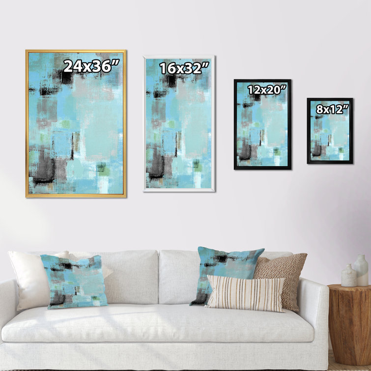 17 Stories Grey Meets Blue Abstract Art Framed On Canvas Painting | Wayfair