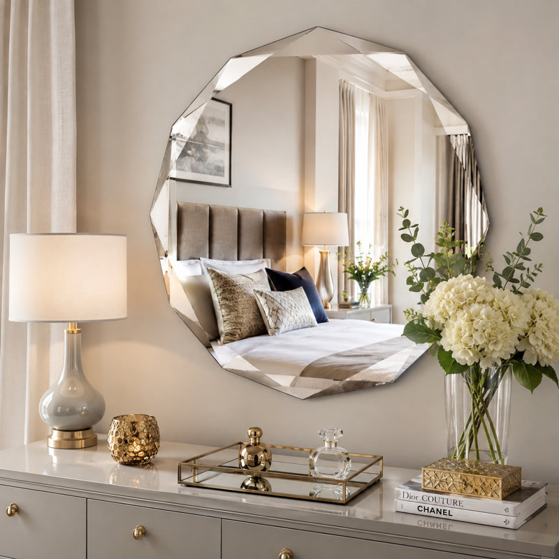 Miroir de meuble-lavabo mural festonné, cadre décoratif en bois massif pour salle de bain ou salon, 32 po x 32 po
